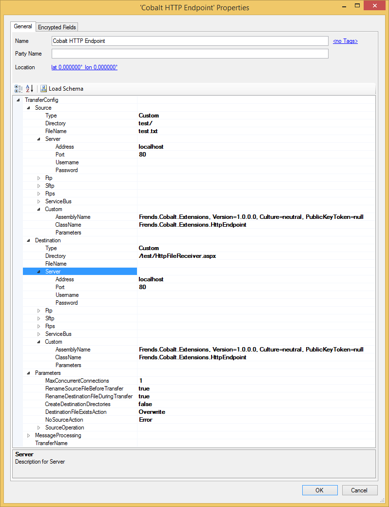 Connection point with parameters
