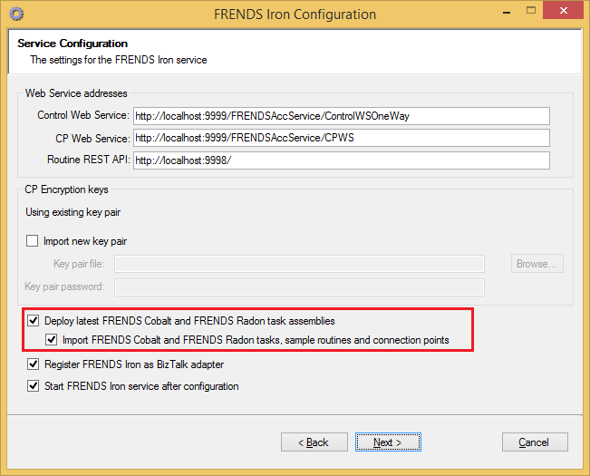 Check the Import checkbox in FRENDS Iron configuration wizard
