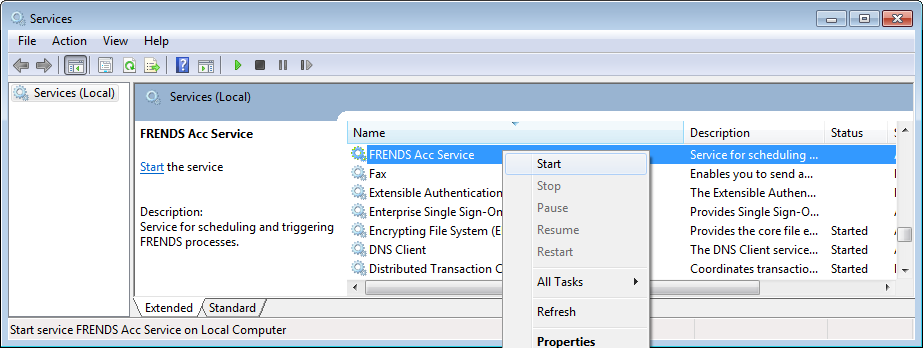Start service from Services applet
